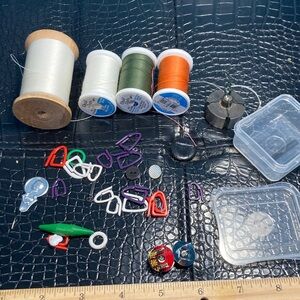 5 for $10: Assorted Sewing Thread Spools, Stitch Savers, 1 Snap Buckle, 1 Weight